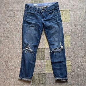 1969 Mid-Rise Distressed Boyfriend Jeans in Dark Blue